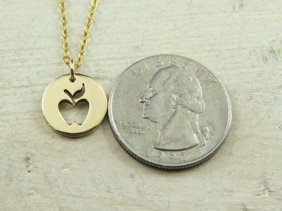 30PCS- N123 Gold Silver Cute Apple Necklace Simple Funny Outline Fruit Necklace Teacher Necklaces Circle Disc Necklaces for Coin Jewelry