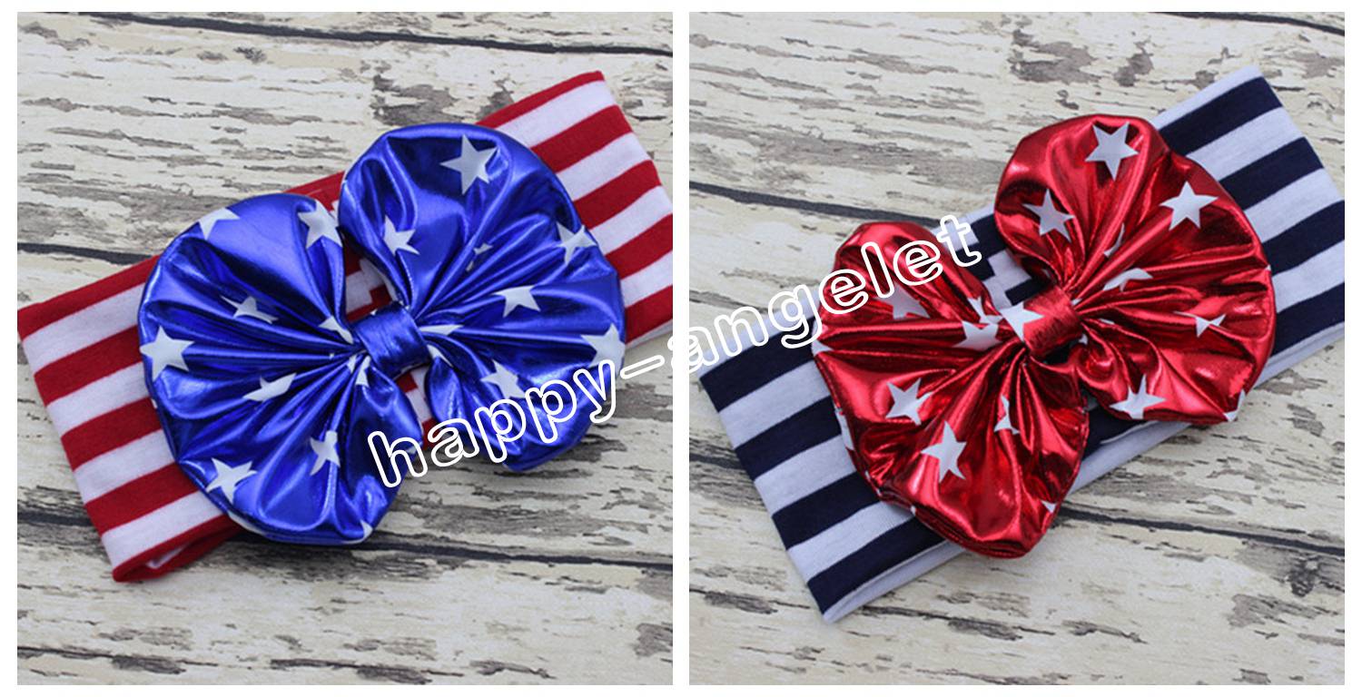 20pcs women/baby Infant knotted bronzing Bow Turban Twist hair band flower 4th of July headband Head Wrap stripe stars HeadWrap FD6549