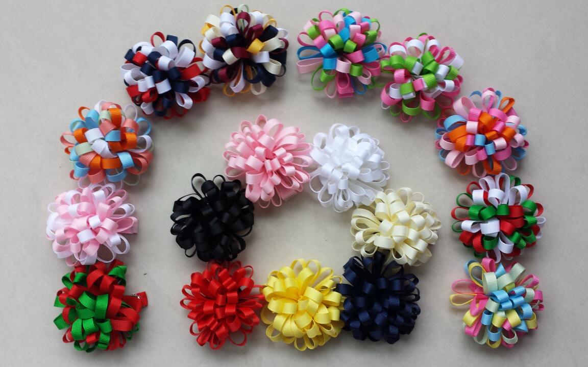 48pcs Christmas New hair accessories kids Grosgrain Ribbon boutique Xmas bows clip flower baby girls headband loopy bow HD3236