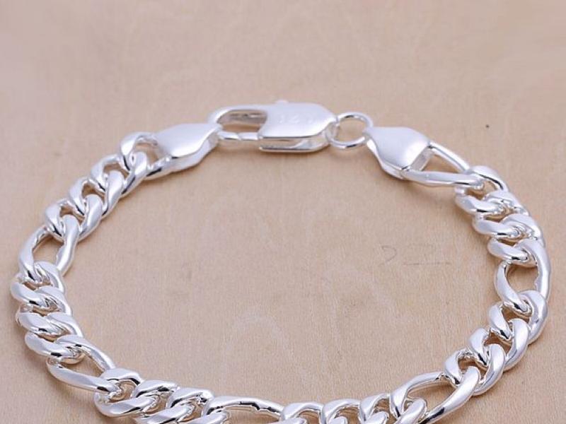 Hot sale! Fashion Bracelet Men/Boys 925 Sterling Silver Jewelry Curb/Figaro Chains Mix 10 Styles 10pcs/lot
