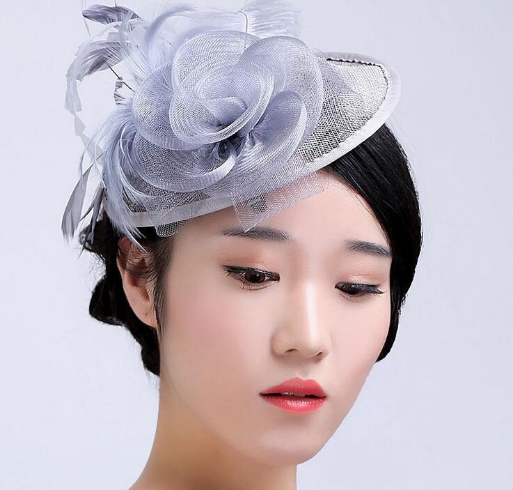 Ostrich hair color lady hat Creative Design hat female hat slap-up party hat bride headdress free shipping HT24