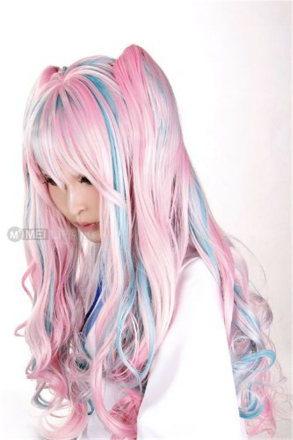 Two claw clip ponytail wig WoodFestival Wavy long wigs for women Synthetic hair cosplay wig with bangs Pink purple blue black white beige blonde