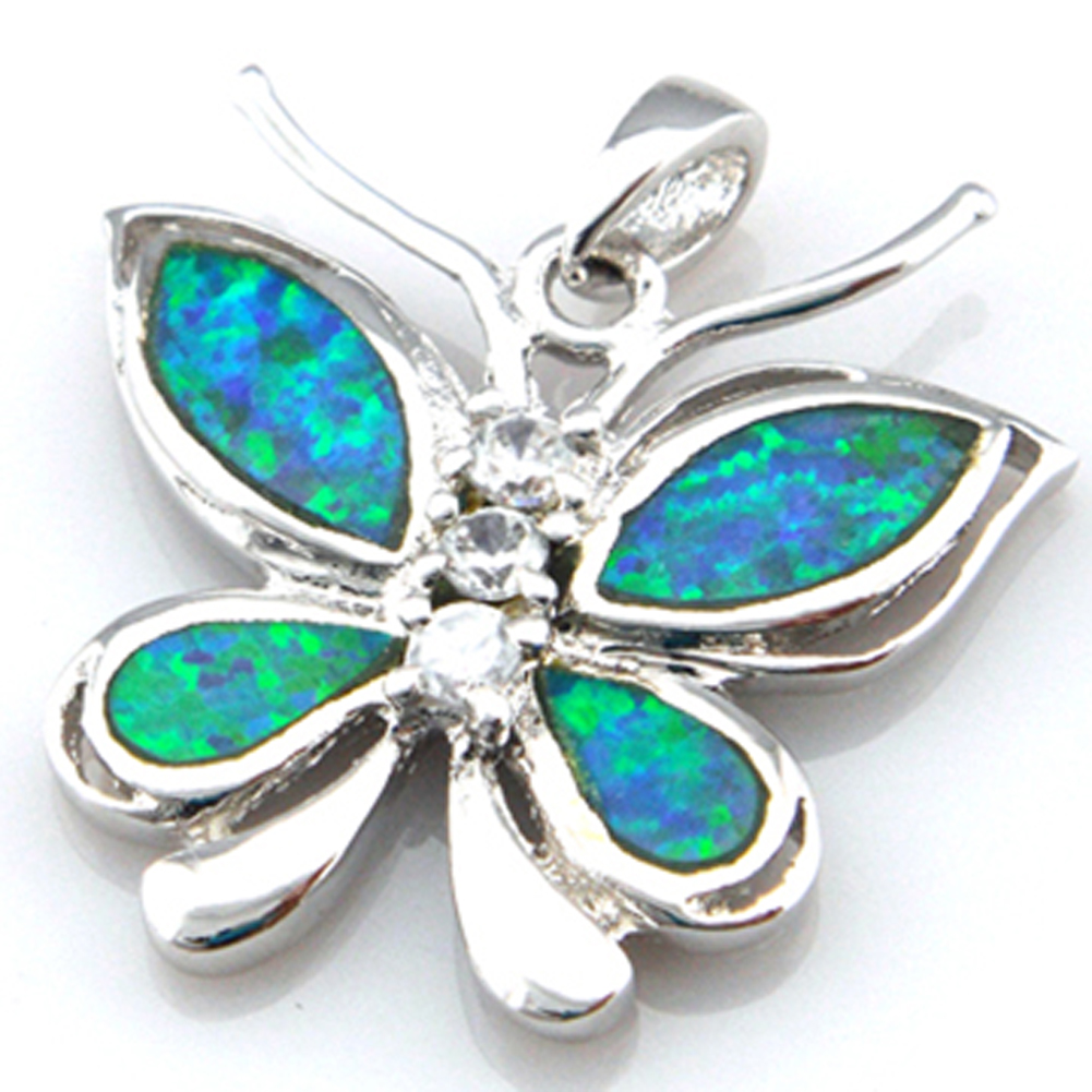 opal jewelry with cz stone;fashion opal butterfly pendant Mexican fire opal pendant 925 stamped women necklace