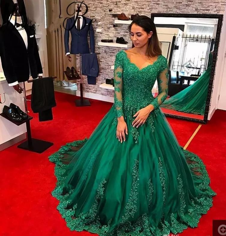 Arabic Modest Dark Green Lace Ball Gown Evening Dresses V-Neck Sheer Long Sleeves Robe De Soiree Formal Prom Dress vestido de fiesta, Hunter
Arabic Modest Dark Green Lace Ball Gown Evening Dresses V-Neck Sheer Long Sleeves Robe De Soiree Formal Prom Dress vestido de fiesta, Hunter
