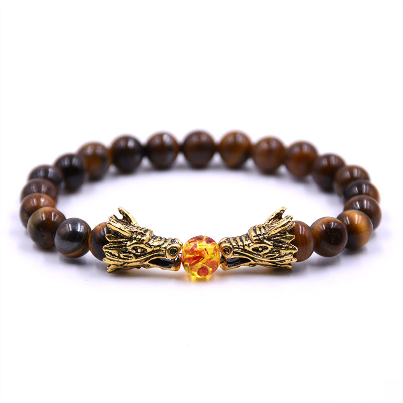 8mm Natural Stone Beaded Bracelet Black Lava Stone Tiger Eye Crystal Bracelet Men bileklik Men Jewelry Dragon pulseras pulseira