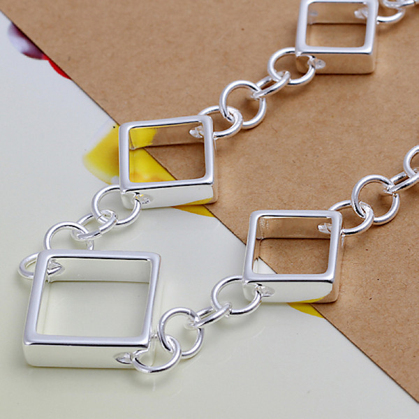 Hot sale best gift 925 silver Full Quartet grid bracelets DFMCH204,fashion 925 sterling silver plated Chain link bracelets high grade