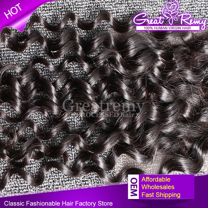 Half Price Brazilian Hair Top Lace Closure Human Virgin Hair Water Wave Free Part Big Curly Remy Hair Closure Bleached Knot Natural Black Greatremy