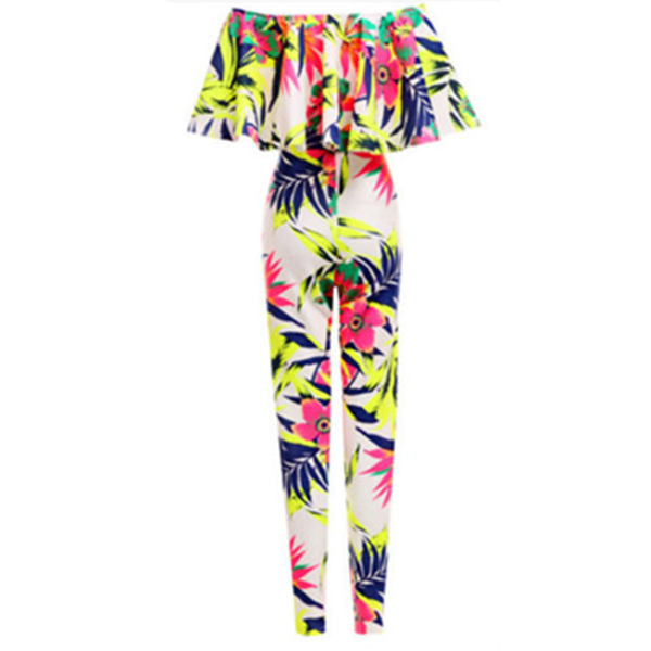 Macacao Feminino Rompers Womens Jumpsuit Winter 2014 Ruffle Floral Strapless Sleeveless Bodycon Sexy Casual Jumpsuits Women