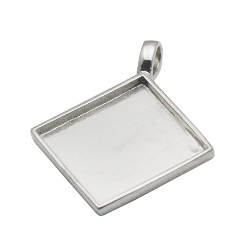 Beadsnice rhombus pendant tray 925 sterling silver cabochon bezel setting handmade necklace pendant new arrive DIY gift ID 33828