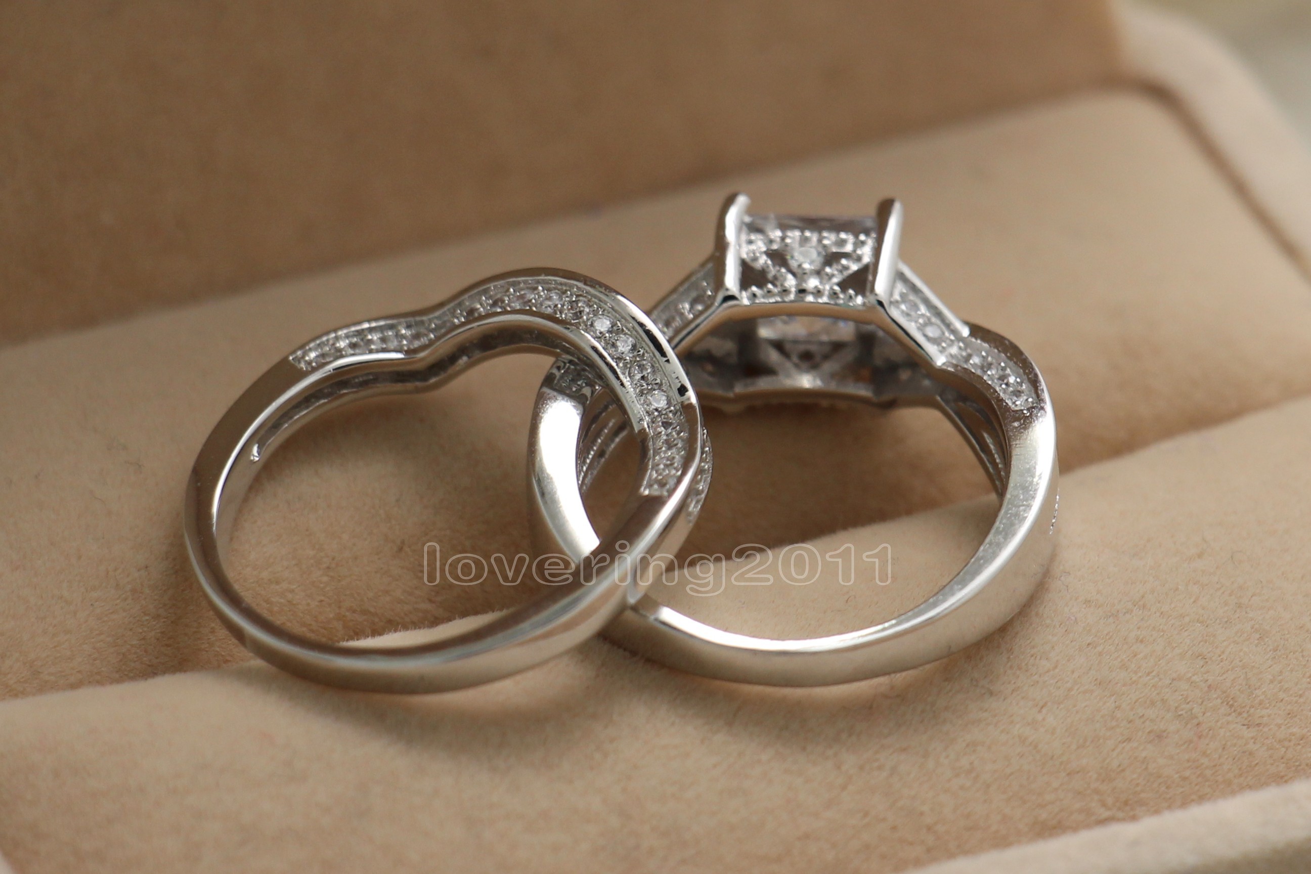 Size 6-10 Free shipping Retro Jewelry 10kt white gold filled white topaz Gem women wedding simulated Diamond Wedding Ring set gift