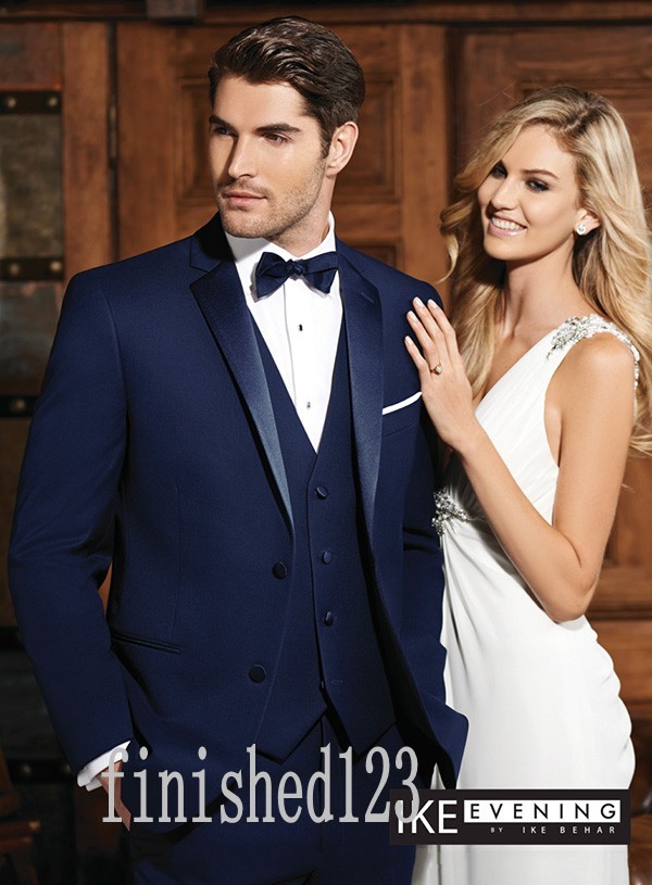 Two Button Royal Blue Groom Tuxedos Notch Lapel Groomsmen Best Man Wedding Prom Dinner Suits (Jacket+Pants+Vest+Tie) G5093