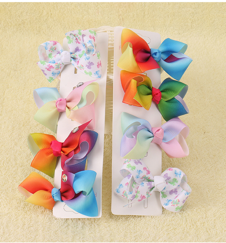 50pcs Xmas Romantic jojo 7cm Pastel flora ombre Rainbow ribbon hair bows Alligator clips baby girl Dance hair bobbles Accessories HD3479