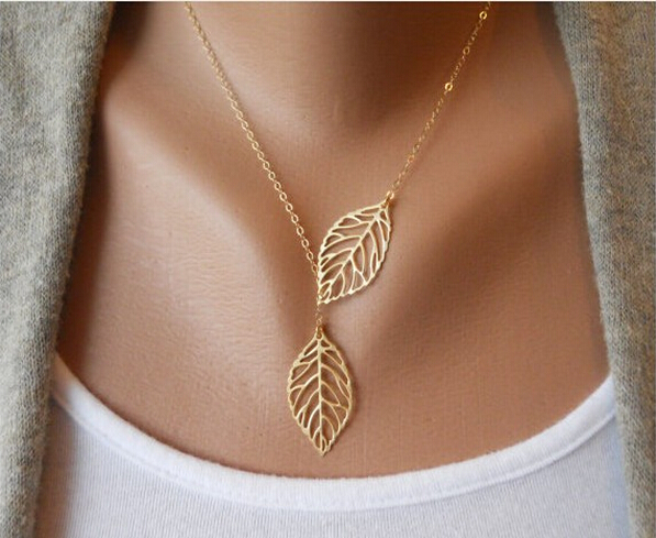 30PCS Double Nature Leaf Necklaces Plant Lariat Leaf Pendant Necklace Tree Hollow Fallen Leaves Necklace for Ladies Women