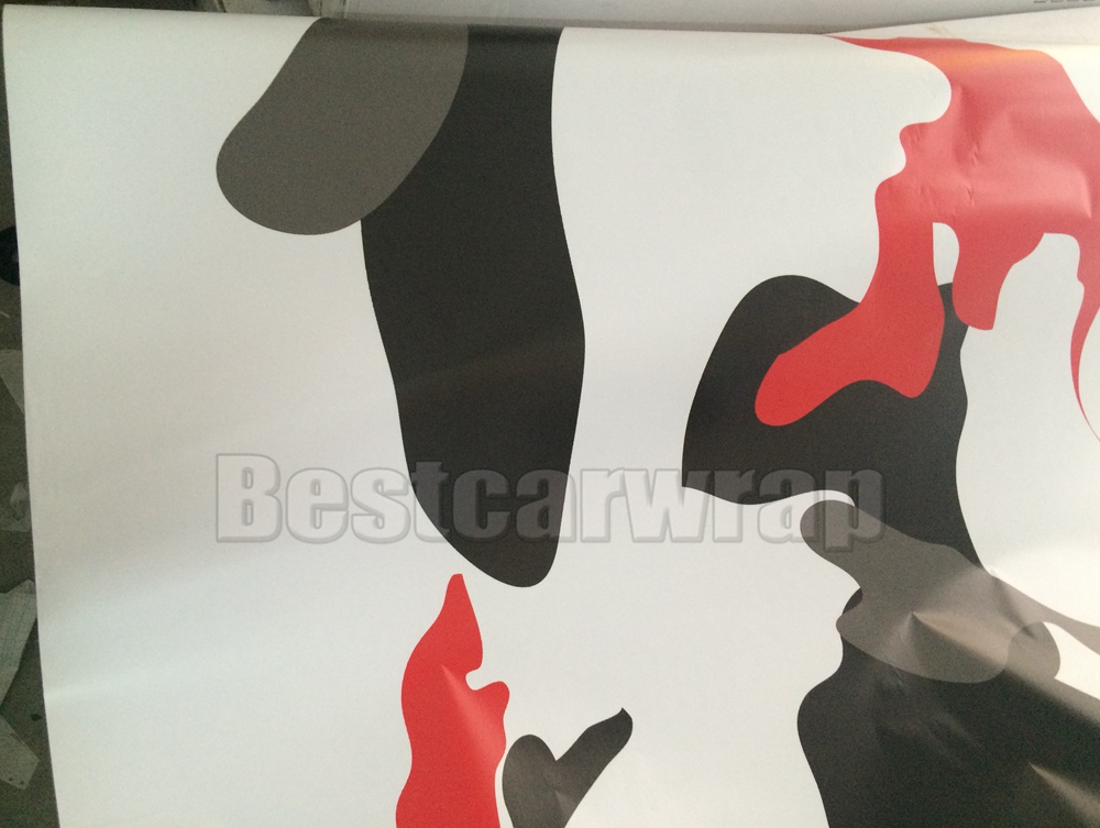 Red white arctic Camo Vinyl Car Wrap Film With Air Rlease Gloss / Matt Snow Camouflage Pixel Car Sticker decal 1.52x30m/Roll(5x99ft)