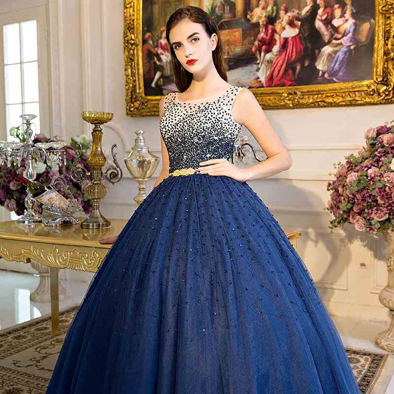 Glorious Navy Blue Ball Gown Prom Dress Major Beading Shining Sequins Quinceanera Dress Pageant Gowns Quinceanera Dresses