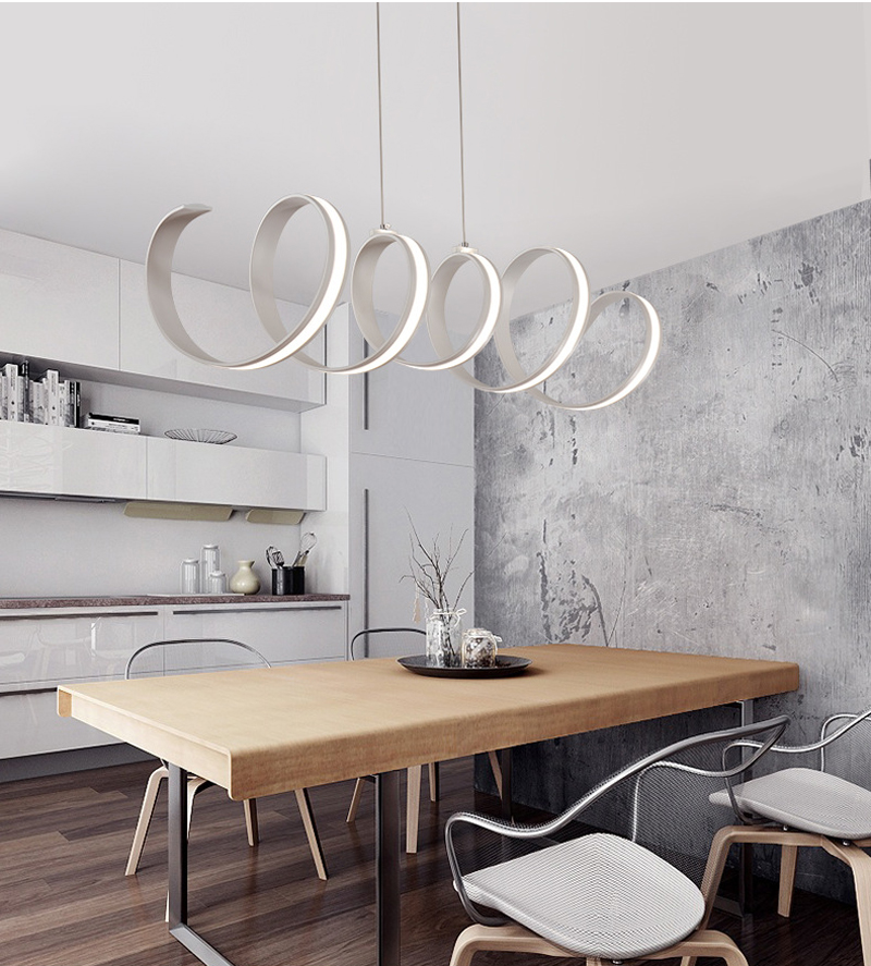 Modern Aluminum LED Pendant Spring Acrylic Light Wave Chandeliers Lighting Dinning Room Bar Fixture Stepless Dimmable Indoor Lights