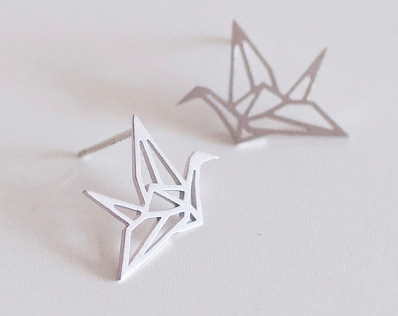 10Pair- S011 Gold Silver Origami Crane Stud Earrings Baby Paper Crane Bird Earrings Stud Little Swallow Earrings Animal jewelry