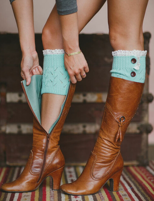 Fashion Women Girl Leg Warmers Hosiery Stockings Crochet Knit button white Lace trim Boots socks Cuff Leggings Tight 9colors gift