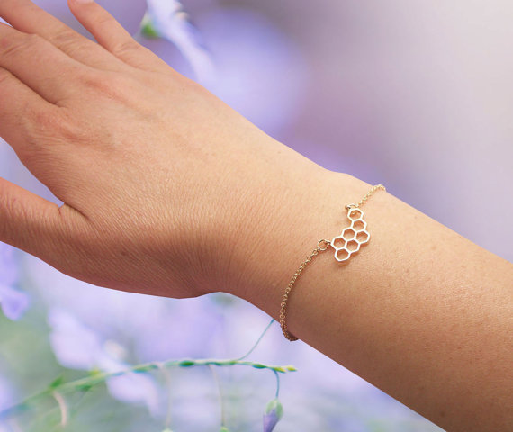 10PCS Gold Silver Cute Honeycomb Bracelets Beehive Bracelet Honey Bee Comb Hive Bracelet Hexagon Bracelet