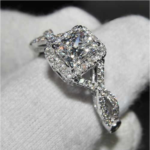 size 5-10 wholesale princess Engagement jewelry white topaz 925 sterling silver filled Wedding Diamonique simulated Diamond Ring set gift