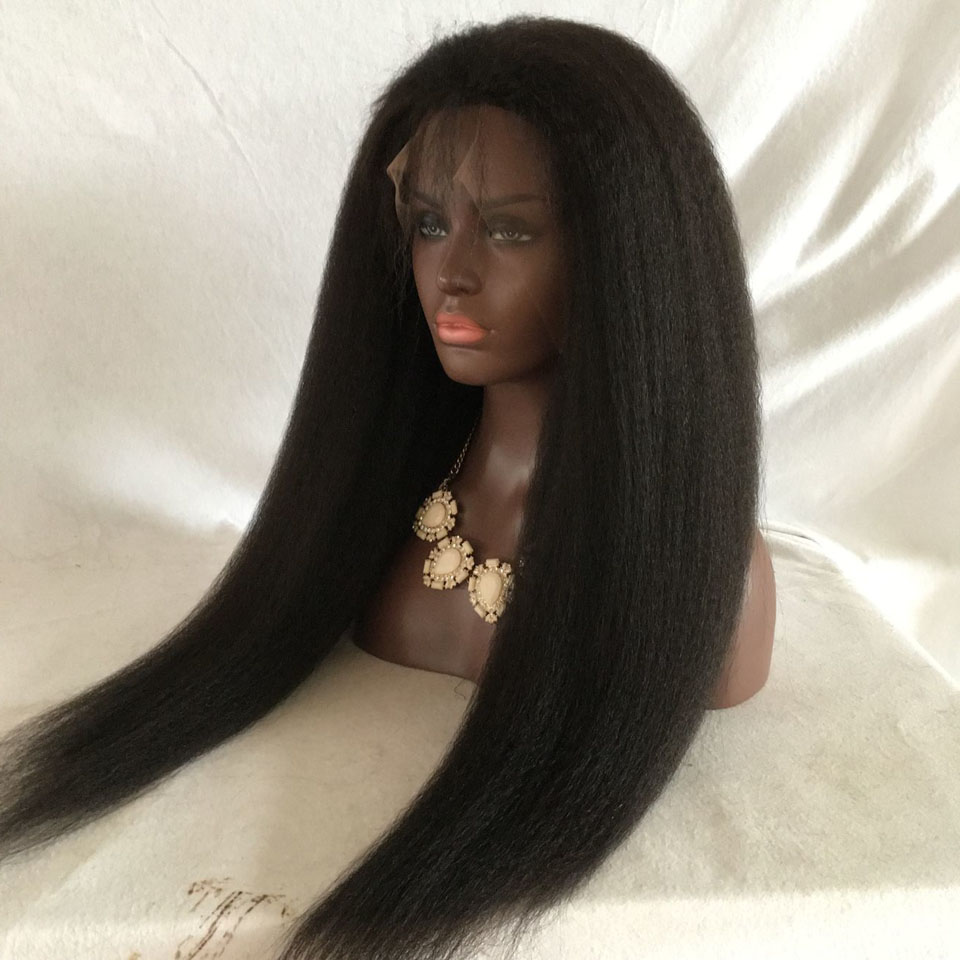 Heavy Italian Yaki Straight Glueless Full Lace Human Hair Wigs Kinky Straight Lace Front Wigs For Black Women Peruvian Wig