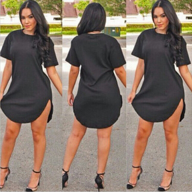 Women Sexy Pure color dress Dressed short sleeve mini-skirt Night Club Irregular big yards Dress Multi Size gifts