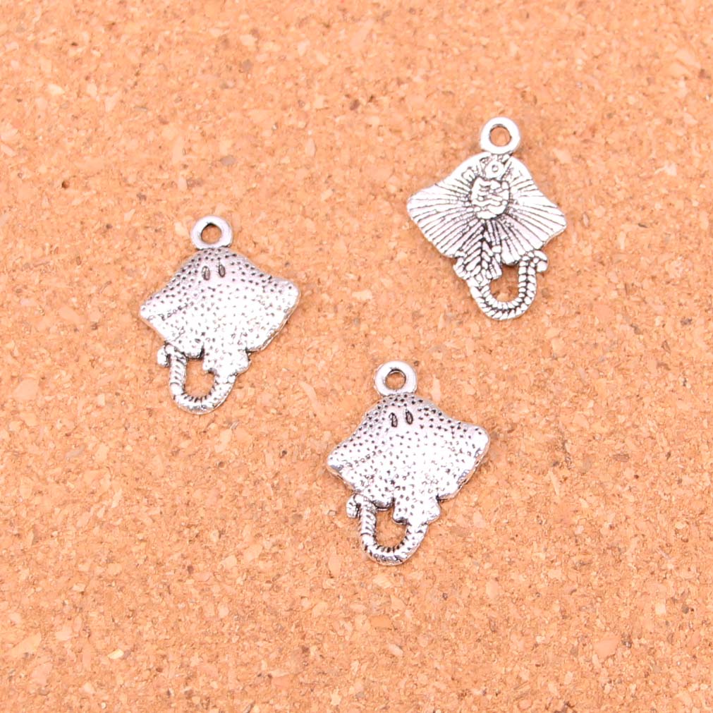 109pcs Antique Silver Plated stingray fish Charms Pendants for European Bracelet Jewelry Making DIY Handmade 21*13mm