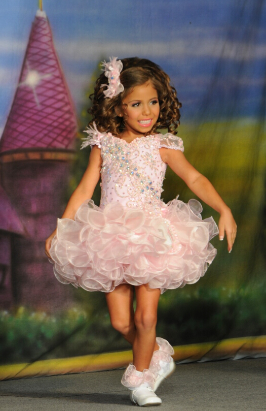 Lovely Girls Pageant Dresses Crystal Little Dresses Cap Sleeves Oragnza Short Length baby pageant dresses gown
