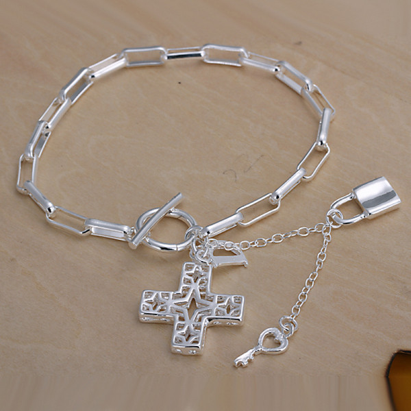Hot sale best gift 925 silver Checkered cross bracelet hanging DFMCH170,brand new fashion 925 sterling silver plated Chain link bracelets