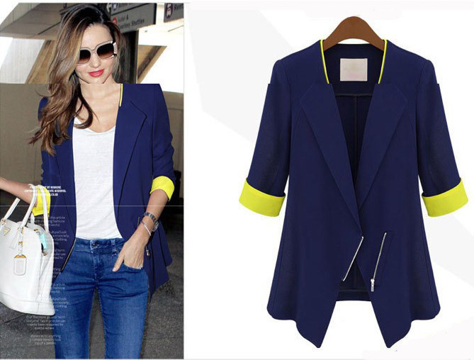 Celeb Womans OL Lapel zipper Fifth sleeve Slim Suit Jacket Thin Blazers Coat UK Store