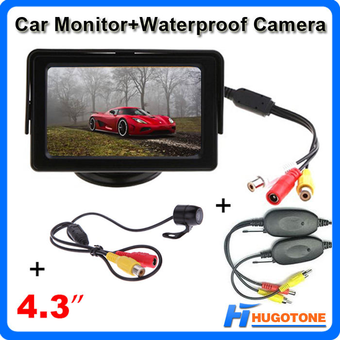 Dual Video Waterproof Car Monitor and Rearview Camera - 4.3 Inches Wireless Parking Assist Kit