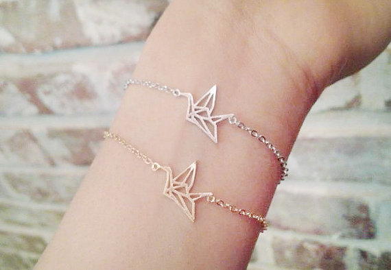 30PCS- B017 Silver Gold Cute Origami Crane Bracelets Forest Paper Crane Bracelet Tiny Animal Lucky Baby Bird Bracelet for Women
