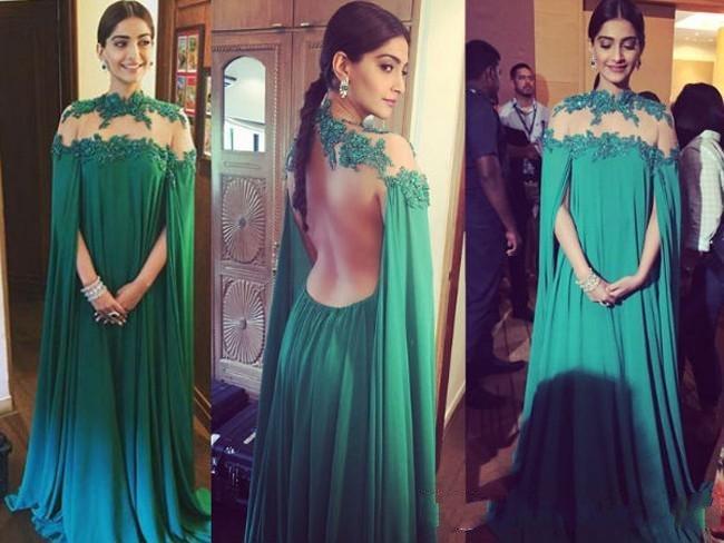 Latest 2016 Arabic Dubai Style Hunter Chiffon A-line Evening Dresses Sexy Backless High Neck Lace Beaded Sweep Train Formal Gowns EN2242