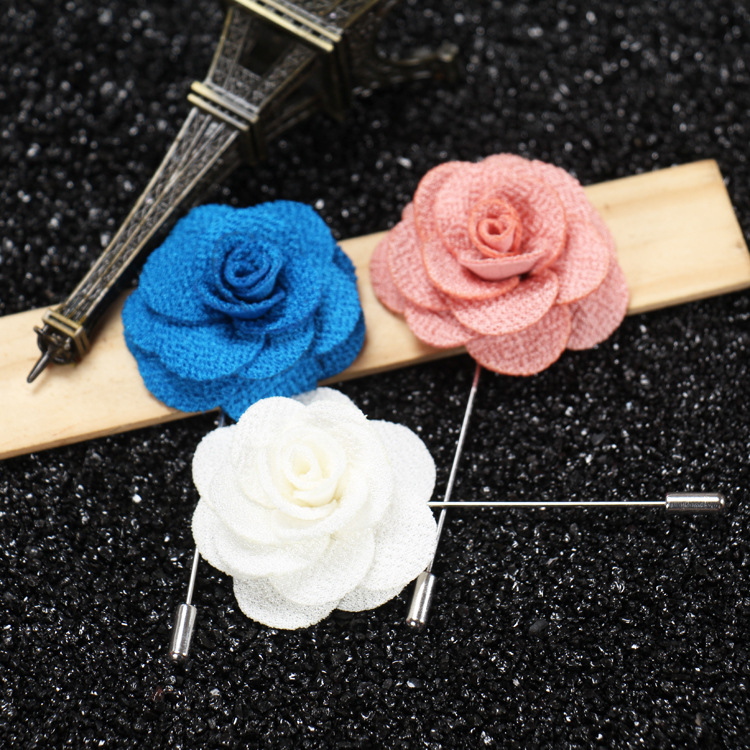 2017 Lapel Flower Man and Woman Camellia Handmade Boutonniere Stick Brooch Pin Men's Accessories in 22 Colors