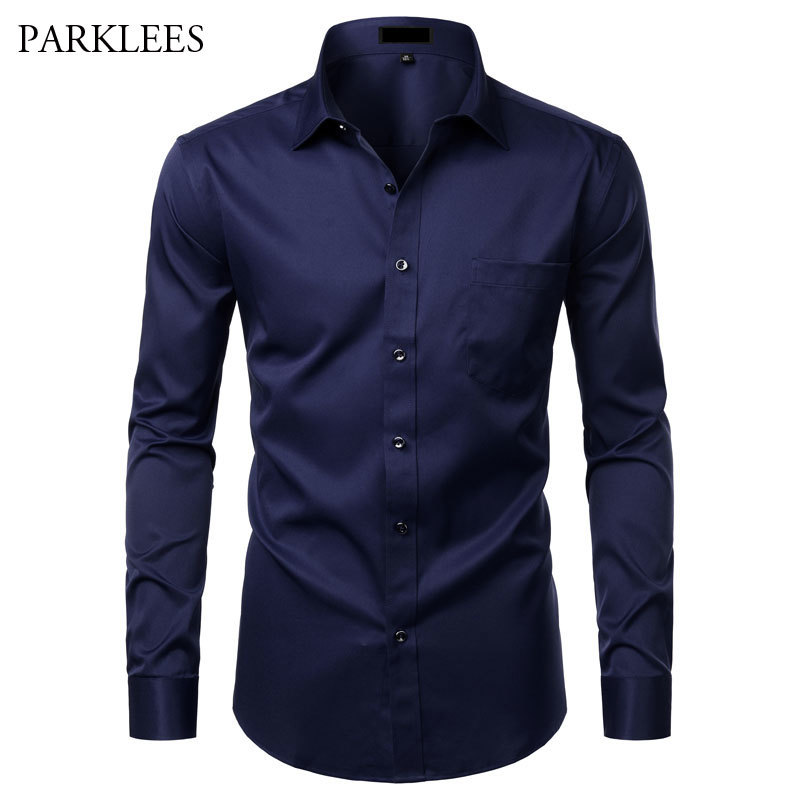 Formal Business Mens Dress Shirt Comfortable Elasticity Soft Shirt For Men Casu…