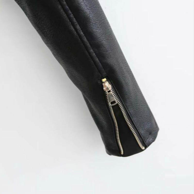 Cool Woman Black Short PU Moto Jacket Spring Autumn Fashion Ladies Zipper Leather Outerwear Girls Casual Streetwear Coats 210515