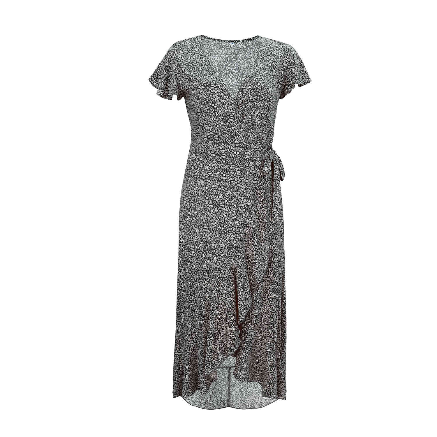 Women Dress Bandage V-neck Asymmetry Printing es Short Sleeve Plus Size Sexy Long Flowers Summer 210513