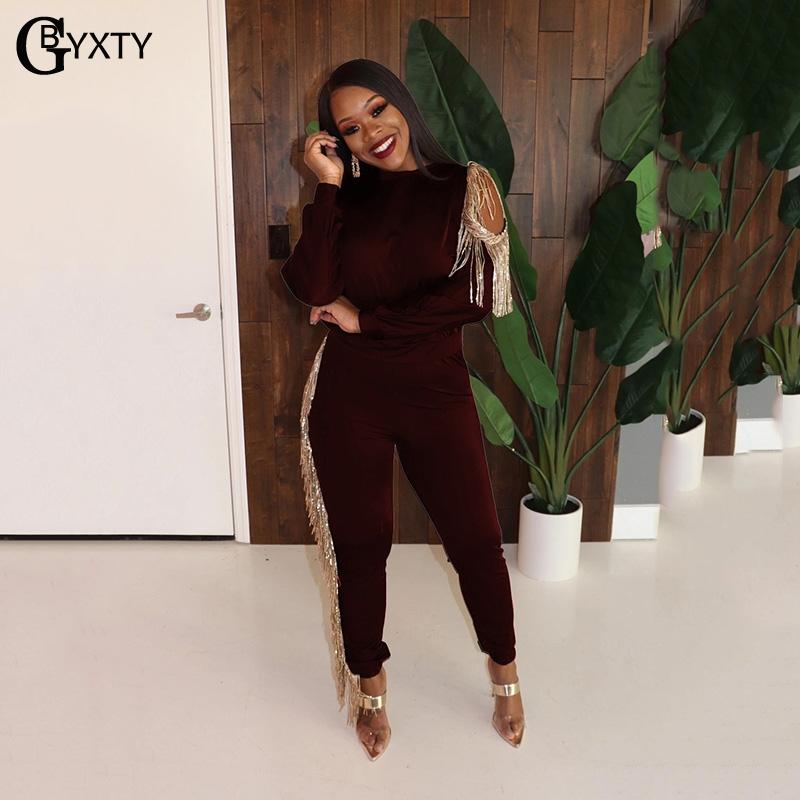 Two Piece Dress GBYXTY Autumn Winter Hoodies Set Sequined Fringe Tracksuit Women Long Sleeve Tassel And Pants Suit ZL564