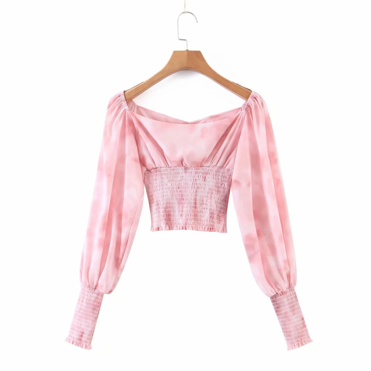 Nomikuma Korean Gradient Color Women Blouse Sqaure Collar Lantern Long Sleeve Shirt Autumn Short Top Blusas Feminimos 6D012 210427