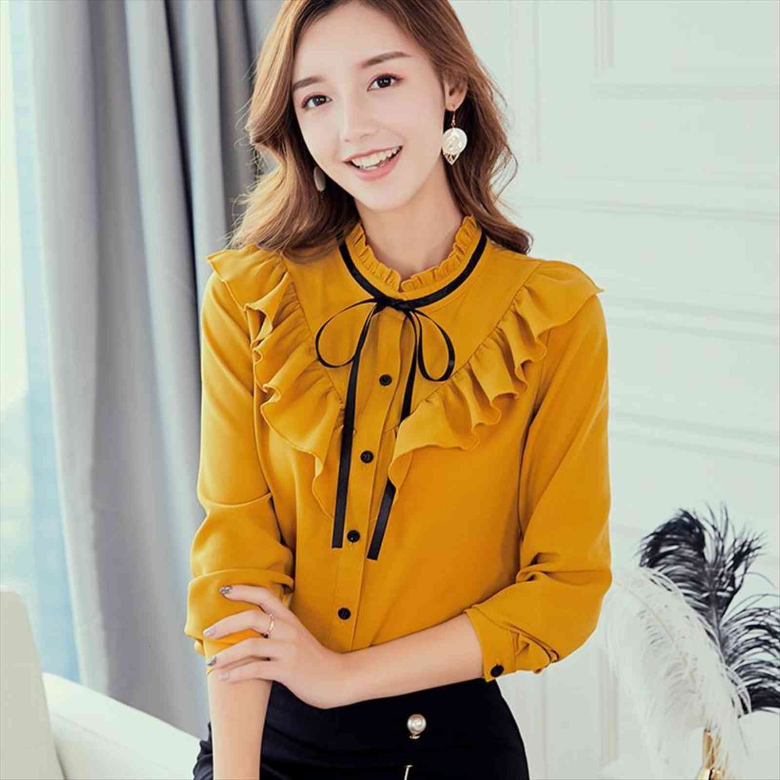 fashion and casual women blouses ruffles bow tie long sleeve chiffon blouse female plus size spring summer, White
fashion and casual women blouses ruffles bow tie long sleeve chiffon blouse female plus size spring summer, White