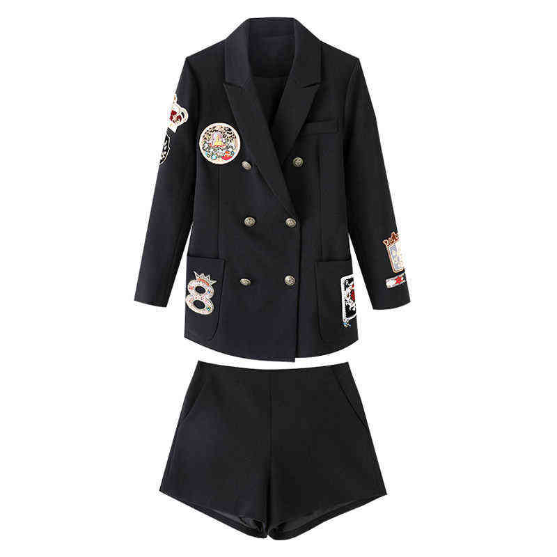 Korean Fashion Elegant Casual Slim Spring Autumn Women 2 Pieces Set Long Sleeve Pocket Harajuku Blazer Shorts Pants Woman 211122