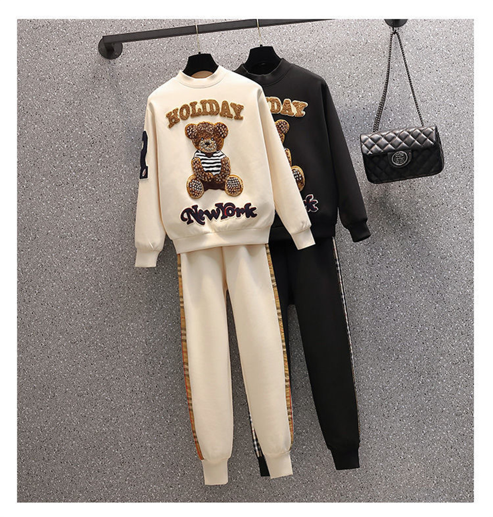 Women Casual Tracksuits Womens Two Piece Set Spring Autumn New Long Sleeve Ing Sweatsuit Girl Bear Jogging Sportwear Hoodies And Pants Size S-4Xl