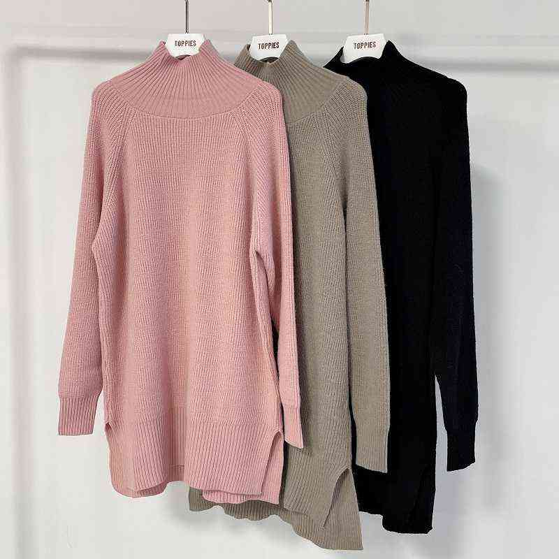 Toppies Autumn Winter Women Knitted Sweater Dress Long Sleeve Solid Sweater Casual Loose Sweater Dress Female 211123wtt