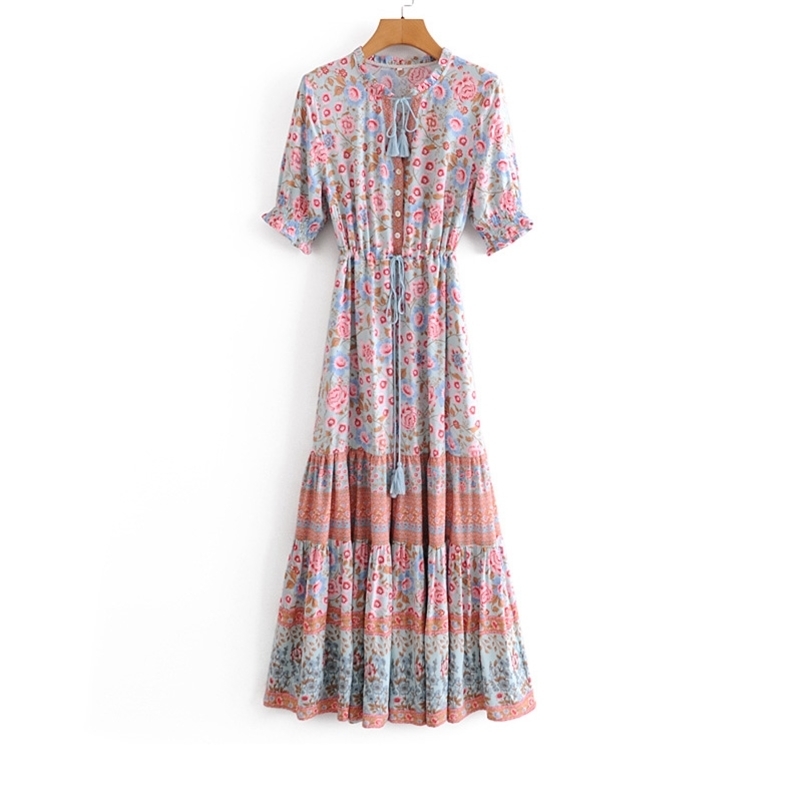 Women Vintage long dress Summer Cotton and Spandex Elastic Waist O-Neck Printing Tassel Casual Mid-calf Dress 210524, Mixed color
Women Vintage long dress Summer Cotton and Spandex Elastic Waist O-Neck Printing Tassel Casual Mid-calf Dress 210524, Mixed color