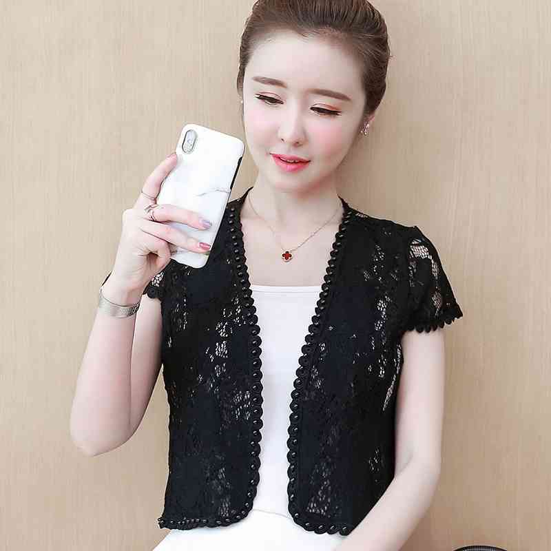 Women's Jackets Fashion Beading White Lace Jacket Women Short Sleeve Plus Size Cardigan Jacket Coats And Jackets Women B898 210602