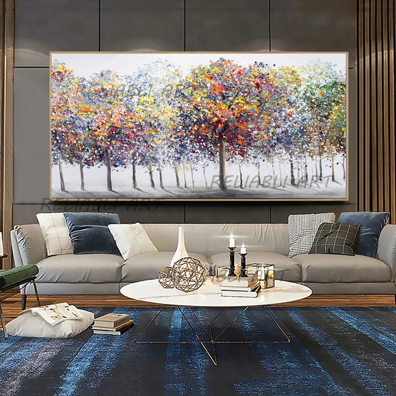 Oil Painting Printed On Canvas Rich Tree Poster Home Decor Colorful Wall Art For Living Room Modern Life Tree Golden Room Decor