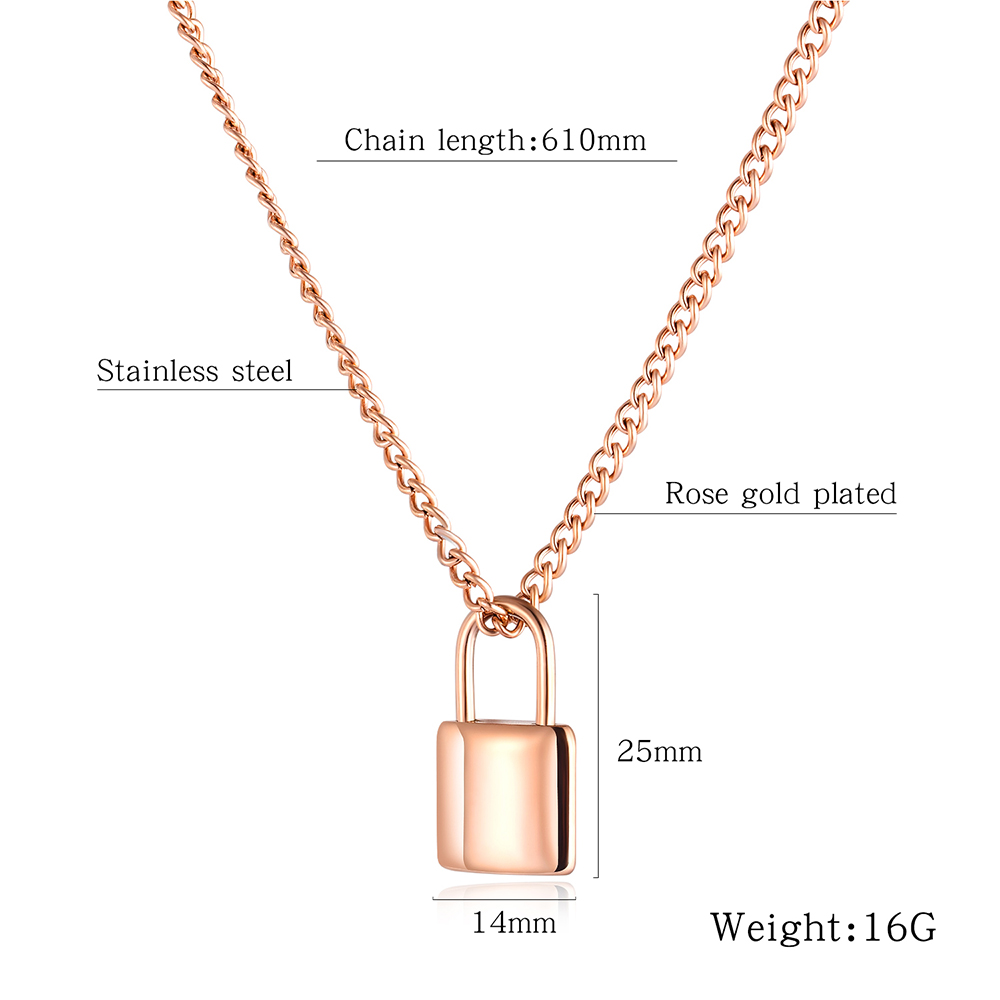 Stainless Steel Charm Lock Pendant Necklace 14K Gold Plated Clavicle Chain