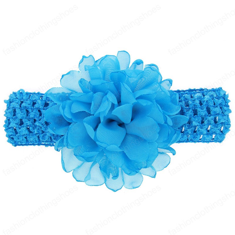 Solid Color Handmade Crochet Elastic Wide Hairband Fashion Chiffon Flower Infant Headband DIY Party Decoration Birthday Gifts