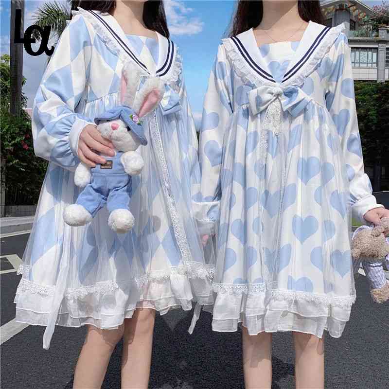 Spring Long Sleeves Cute Women Lolita OP Dress Fairy A-line Vestidos Alice In Wondeland Sailor Collar Japanese 210519, Diamond
Spring Long Sleeves Cute Women Lolita OP Dress Fairy A-line Vestidos Alice In Wondeland Sailor Collar Japanese 210519, Diamond