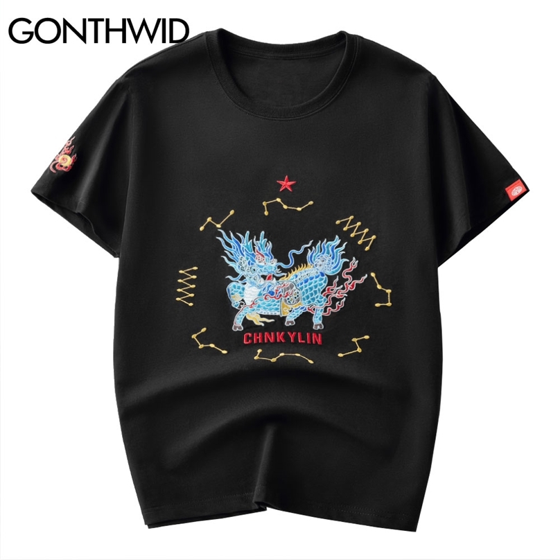 Tees Shirt Men Hip Hop Streetwear Casual Kirin Flame Embroidery Short Sleeve Cotton T-Shirts Harajuku Fashion Tops Male 210602, Black
Tees Shirt Men Hip Hop Streetwear Casual Kirin Flame Embroidery Short Sleeve Cotton T-Shirts Harajuku Fashion Tops Male 210602, Black